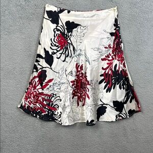 Ally B Black and Red Floral Satin A-Line Skirt Size 3
